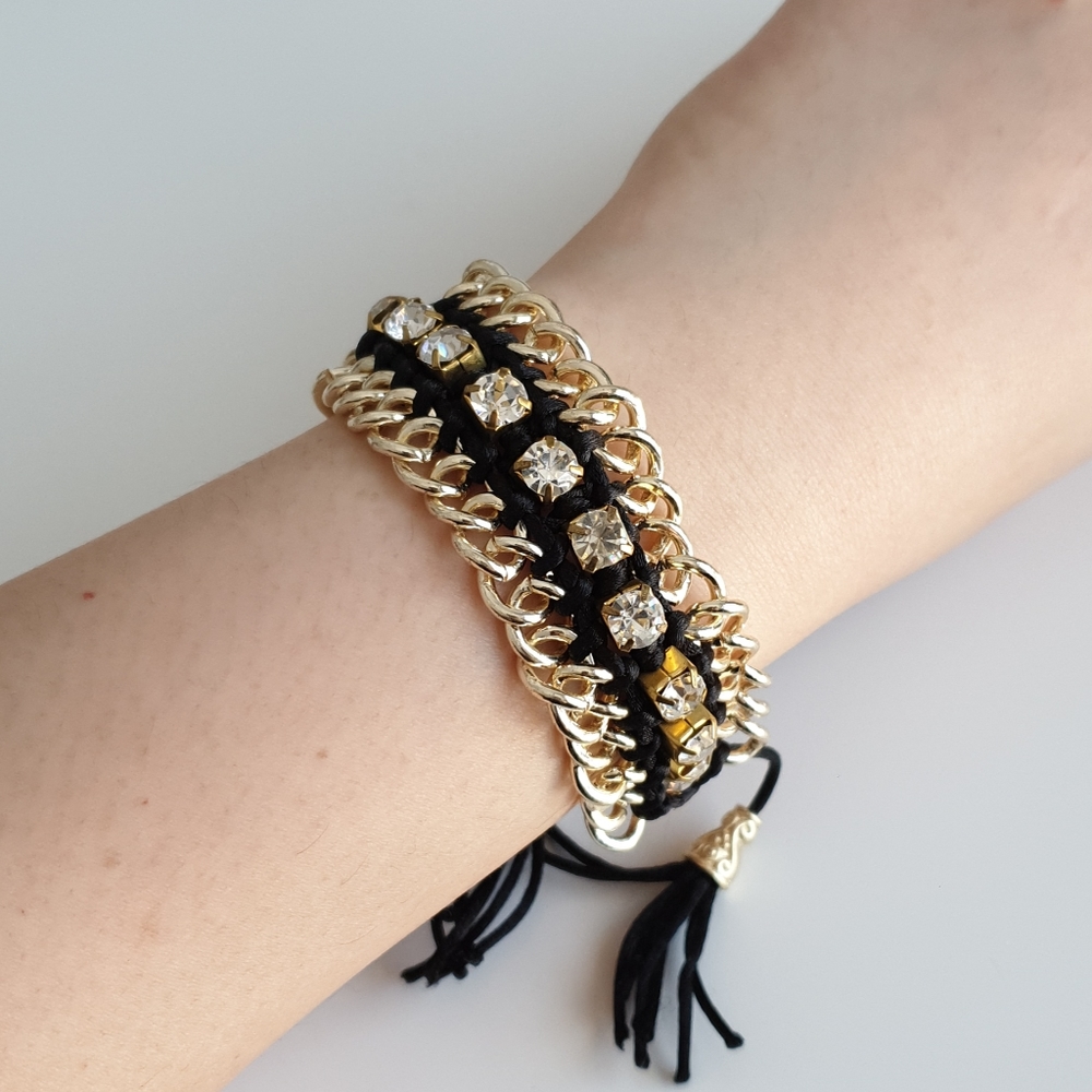 Navy light gold chain rhinestone bracelet